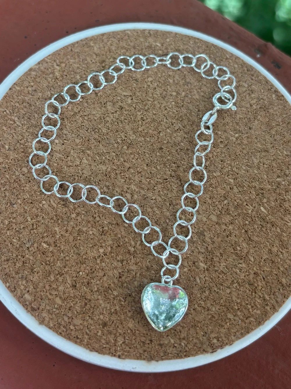 925 Sterling Silver Polished Heart Dangle Link Bracelet 7.5 Inches 2.87 grams